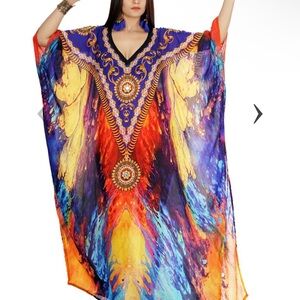 100% SILK Vibrant Multicolor swim cover up